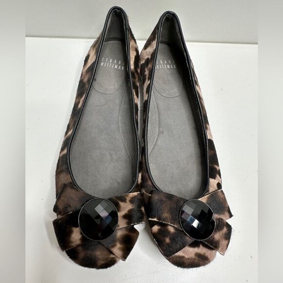 Stuart Weitzman Ponyhair Animal Print Flats With Bow Size 6.5 - Picture 5 of 15